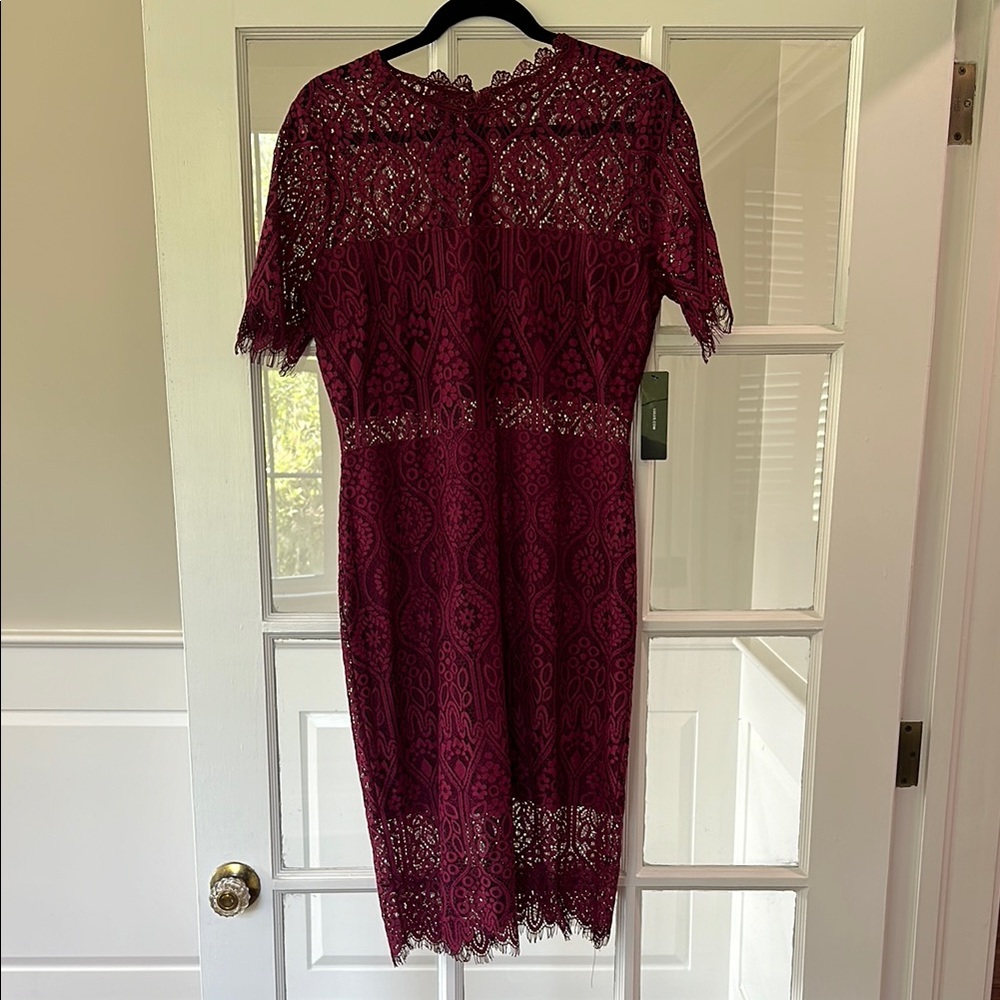 Lulu’s Remarkable Burgundy Sheer Lace Short Sleeve Mini Dress - Picture 3 of 8